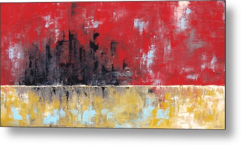 Red Metal Print featuring the painting The City by Ellen Lewis