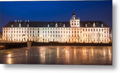 University Of Wroclaw Metal Print featuring the photograph University of Wroclaw at Night by Sebastian Musial