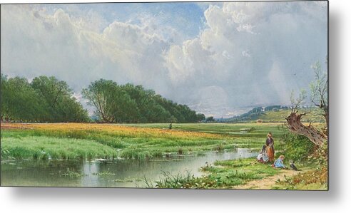 Alfred Thompson Bricher 1837 - 1908 On The Meadows Of Old Newburyport Metal Print featuring the painting The Meadows Of Old Newburyport #1 by Alfred Thompson