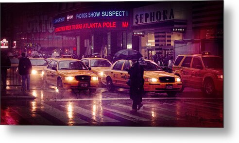 New Metal Print featuring the photograph Times Square in the Rain #1 by Ray Devlin