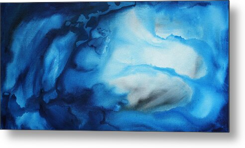 Art Metal Print featuring the painting Abstract Art Original Blue Pianting UNDERWATER BLUES by MADART by Megan Aroon