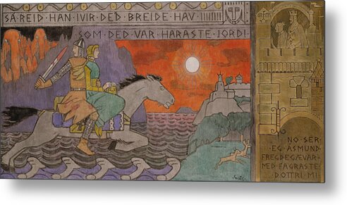 20th Century Art Metal Print featuring the painting Asmund and the Princess Riding Home by Gerhard Munthe