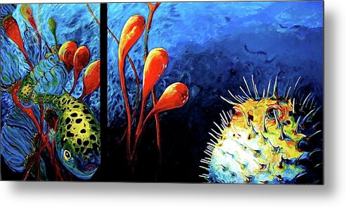 Blow Fish Painting Metal Print featuring the painting Blow Fish two Fish by Gregory Merlin Brown