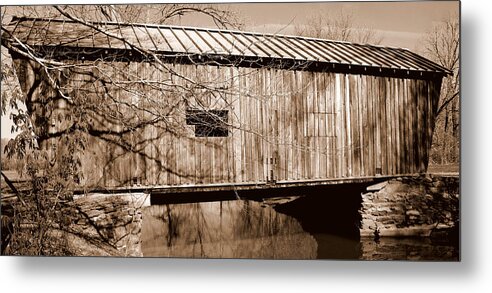 Covered Bridge Metal Print featuring the photograph 124 - Bridge Over Still Water by Angela Comperry