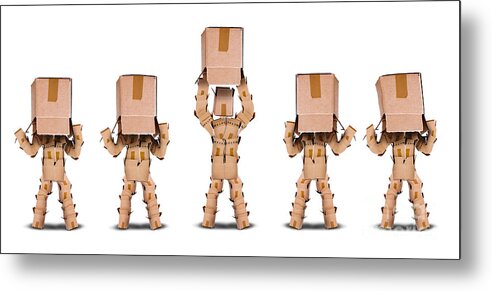 Thinking Metal Print featuring the photograph Business vision concept with boxmen characters by Simon Bratt