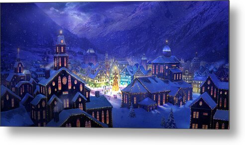 Christmas Metal Print featuring the painting Christmas Town by Philip Straub
