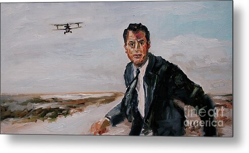 Hollywood Metal Print featuring the painting Classic Movies Cary Grant North by Northwest by Ginette Callaway
