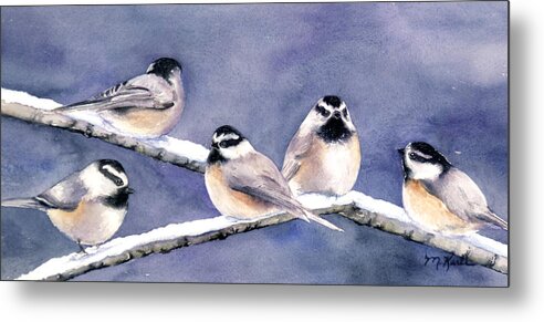 Birds Metal Print featuring the painting Holiday Chickadees by Marsha Karle