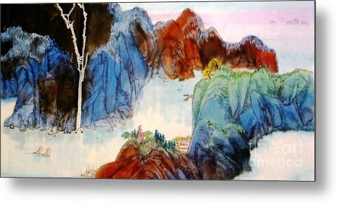 Chinese Style Landscape Metal Print featuring the painting Landscape #2 by Betty M M Wong