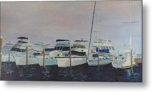 Boat Metal Print featuring the painting Marriott Marina at Stuart, FL by Mike Jenkins