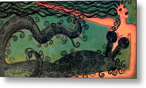 Mermaid Artwork Metal Print featuring the painting Mermaid under the sea by Helen Gerro