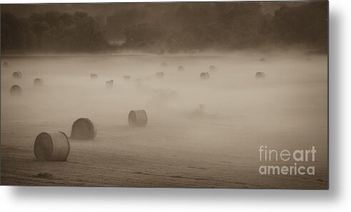 Misty Hay Bales Metal Print featuring the photograph Misty Hay Bales by Tamara Becker