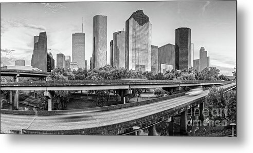 City Metal Print featuring the photograph Monochrome Panorama of Downtown Houston Skyline from Buffalo Bayou Park - Harris County Houston Texa by Silvio Ligutti