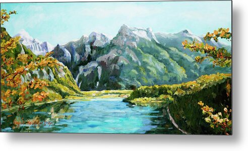 Landscape Metal Print featuring the painting Mountain Lake by Ingrid Dohm