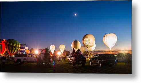 Multiple Hot Air Balloons Metal Print featuring the photograph Multiple Hot air Balloons night glow by Charles McCleanon