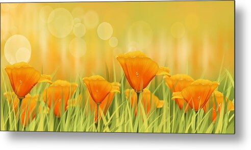 Field Metal Print featuring the painting Orange field by Veronica Minozzi