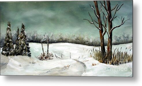 Snow Metal Print featuring the painting Overcast Winter Day by AMD Dickinson