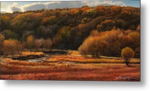 Autumn Landscape Drawings Metal Print featuring the drawing Prairie Autumn Stream No.2 by Bruce Morrison