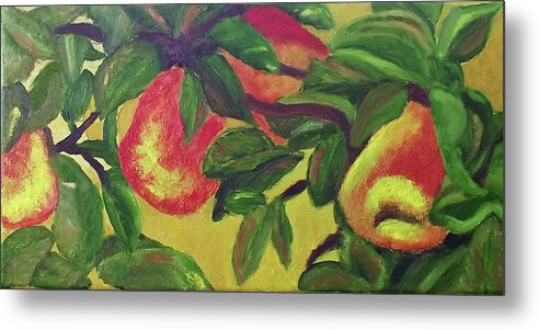 Ripe Pears Metal Print featuring the painting Ripe Pears on the Tree by Margaret Harmon