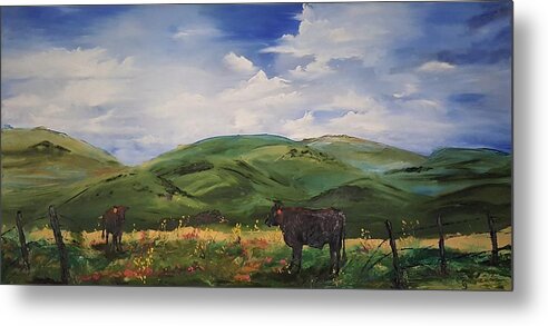 Cows Metal Print featuring the painting Road to Melrose, Montana     32 by Cheryl Nancy Ann Gordon