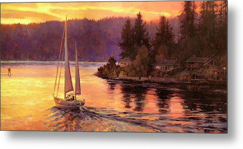 Sailing Metal Print featuring the painting Sailing on the Sound by Steve Henderson