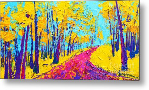Enchanted Forest Collection - Modern Impressionist Landscape Art - Palette Knife Metal Print featuring the painting Searching Within 2 Enchanted Forest Series - Modern Impressionist Landscape Painting Palette Knife by Patricia Awapara