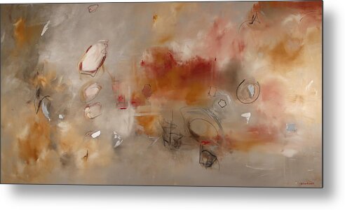 Abstract Metal Print featuring the painting Silver Peach by Katrina Nixon