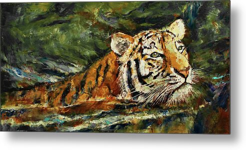 Art Metal Print featuring the painting Swimming Tiger by Michael Creese