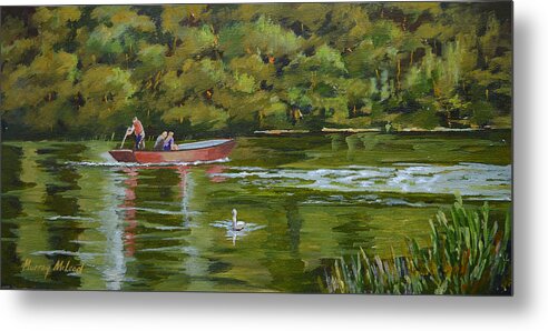 Water Scene River Scene Metal Print featuring the painting The Red Punt by Murray McLeod