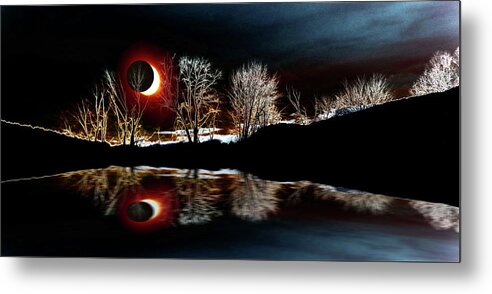 Tree Reflections Landscape-solar Eclipse Metal Print featuring the photograph Tree Reflections Landscape-solar eclipse 2017 by Mike Breau