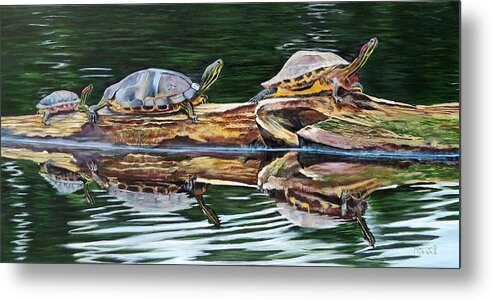 Red-eared Slider Metal Print featuring the painting Turtle Family by Marilyn McNish