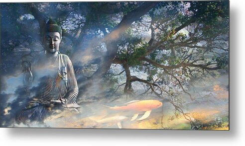 Buddha Metal Print featuring the mixed media Universal Flow by Christopher Beikmann