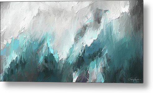 Ight Blue Metal Print featuring the painting Wintery Mountain- Turquoise and Gray modern Artwork by Lourry Legarde