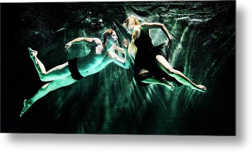 Underwater Metal Print featuring the photograph 2 Dancers Meeting Under Water by Henrik Sorensen