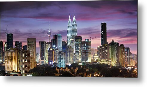 Scenics Metal Print featuring the photograph City Skyline - Kuala Lumpur At Dusk by Hadynyah
