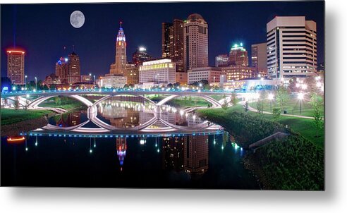 Columbus Metal Print featuring the photograph Columbus Ohio Full Moon Pano by Frozen in Time Fine Art Photography