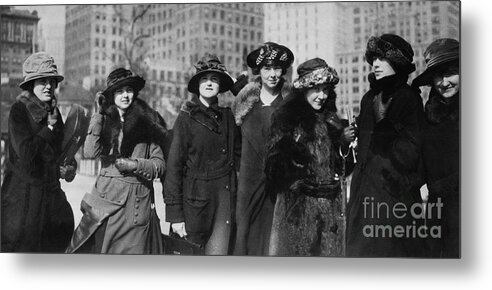 Education Metal Print featuring the photograph Group Of Young Woman At Street In Warm by Bettmann
