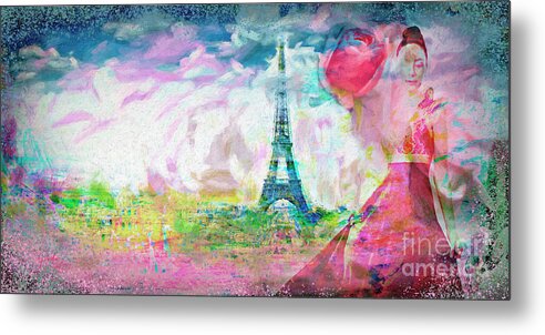 Abstract Metal Print featuring the mixed media Paris Rose City of Love by Ginette Callaway