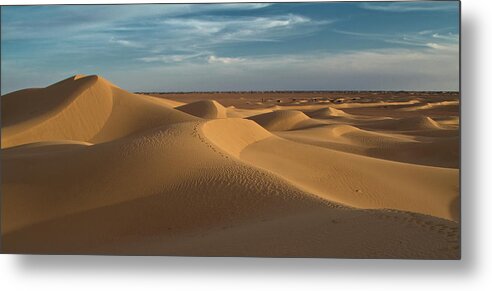Panoramic Metal Print featuring the photograph Sand Dunes At Sunset by Matteo Allegro