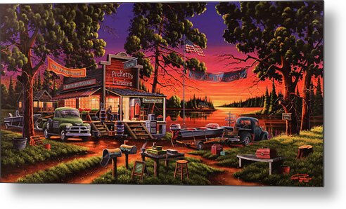 Small Town Bass Tournament Metal Print featuring the painting Small Town Bass Tournament by Geno Peoples