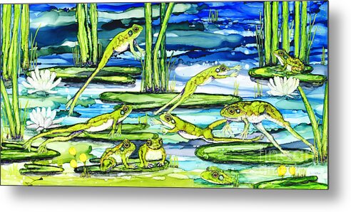 Alcohol Ink Metal Print featuring the painting Spring is Jumping by Jan Killian