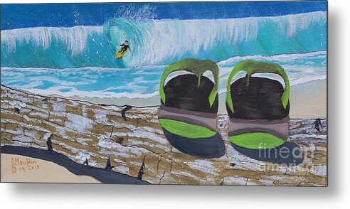 Surf's Up Metal Print featuring the painting Surf's Up, Sandals Down by Elizabeth Mauldin