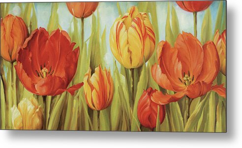 Panoramic Field Of Tulips Metal Print featuring the painting Tulip Fields by Lisa Audit