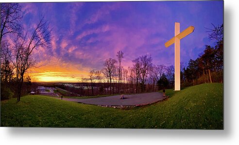 Cross Metal Print featuring the photograph Son Rise - Cross atop Prayer Mountain placed by River Community Church in Cookeville TN #1 by Peter Herman