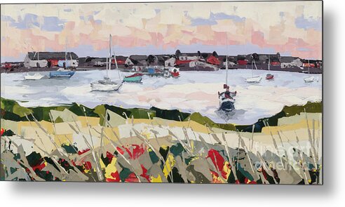 Impasto Metal Print featuring the painting Dusk at Findhorn Marina, 2015 by PJ Kirk
