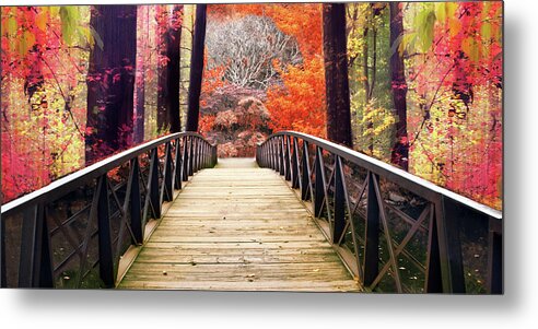Footbridge Metal Print featuring the photograph Enchanted Autumn Crossing by Jessica Jenney