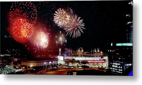 Fireworks Metal Print featuring the photograph Fireworks Over Great American by Ed Taylor
