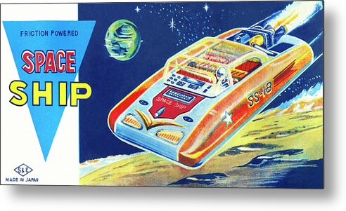 Vintage Toy Posters Metal Print featuring the drawing Friction Powered Space Ship SS-18 by Vintage Toy Posters