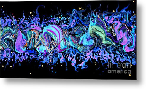 Freeform Shapes Floating Compelling Dramatic Colorful Seductive Organic Dynamic Fun Metal Print featuring the painting I hear Laughter On The Wind 7205 by Priscilla Batzell Expressionist Art Studio Gallery