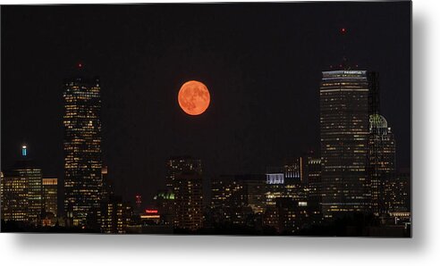 Moon Metal Print featuring the photograph Moon Rising Over Boston by Ken Stampfer
